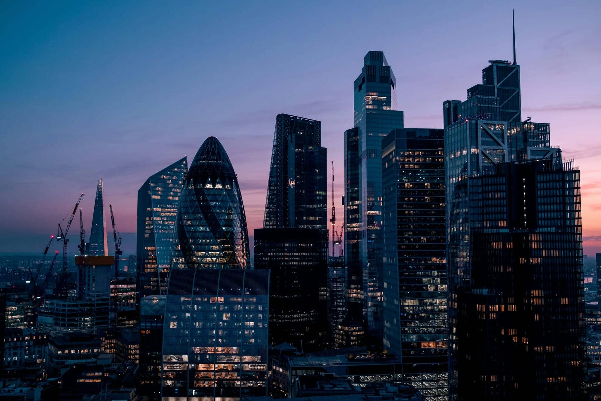 The City of London skyline at dusk